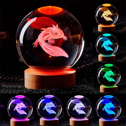 3D Axolotl Laser Engraved Crystal Ball