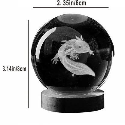 3D Axolotl Laser Engraved Crystal Ball